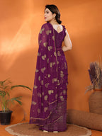 SHYAMIKA Georgette Foil Embellished Saree with Lace Detailing & Blouse