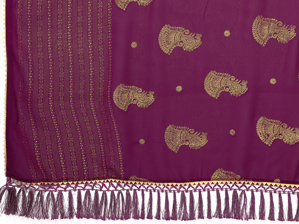 SHYAMIKA Georgette Foil Embellished Saree with Lace Detailing & Blouse