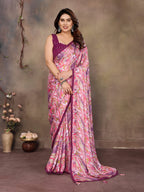 SHYAMIKA Satin Patti Printed Saree with Contrast Embroidery Blouse