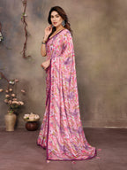 SHYAMIKA Satin Patti Printed Saree with Contrast Embroidery Blouse