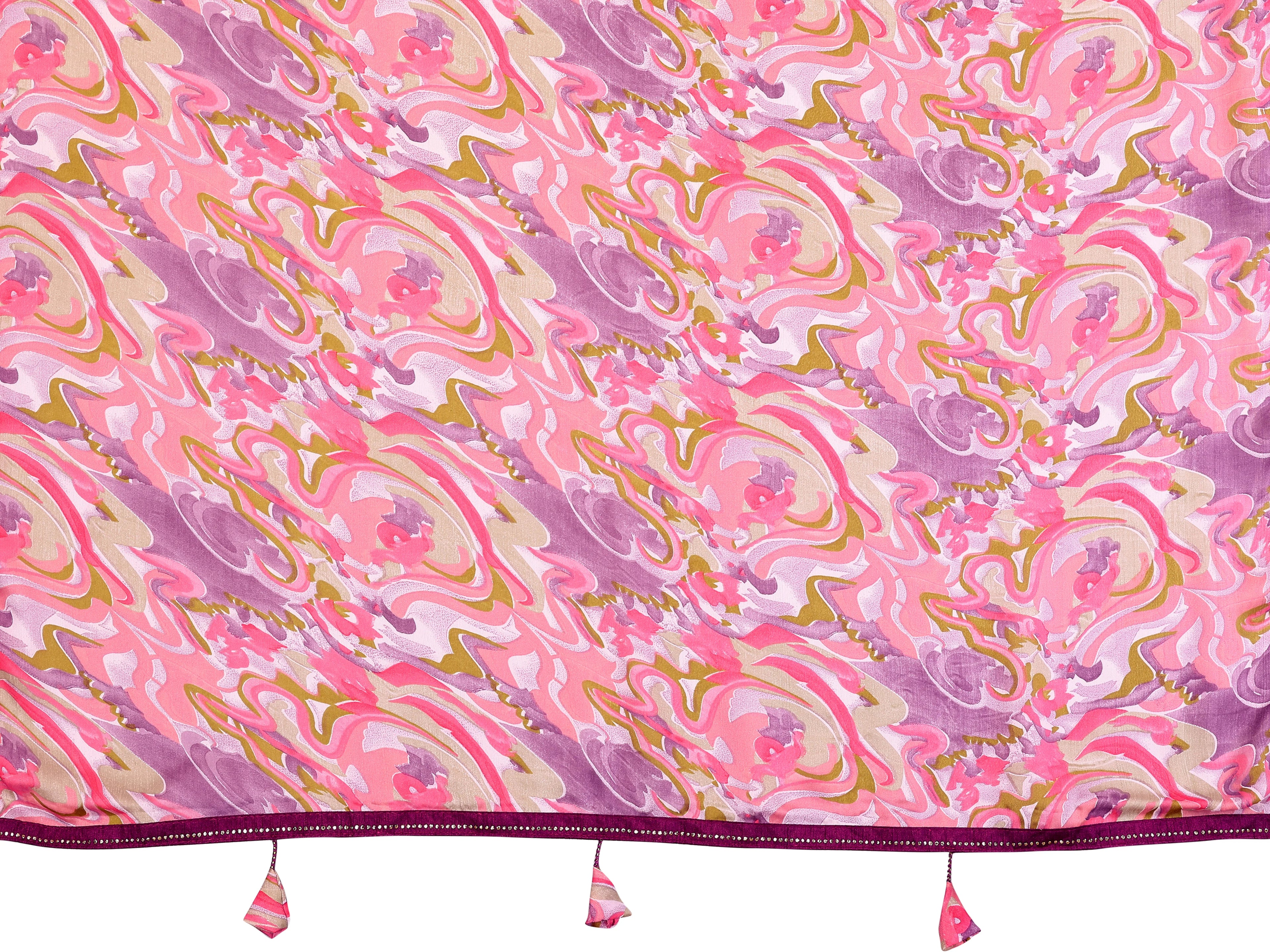SHYAMIKA Satin Patti Printed Saree with Contrast Embroidery Blouse