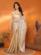 SHYAMIKA Jimmy Chu Plain Saree with Cutwork Lace & Sequin Blouse
