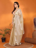 SHYAMIKA Jimmy Chu Plain Saree with Cutwork Lace & Sequin Blouse