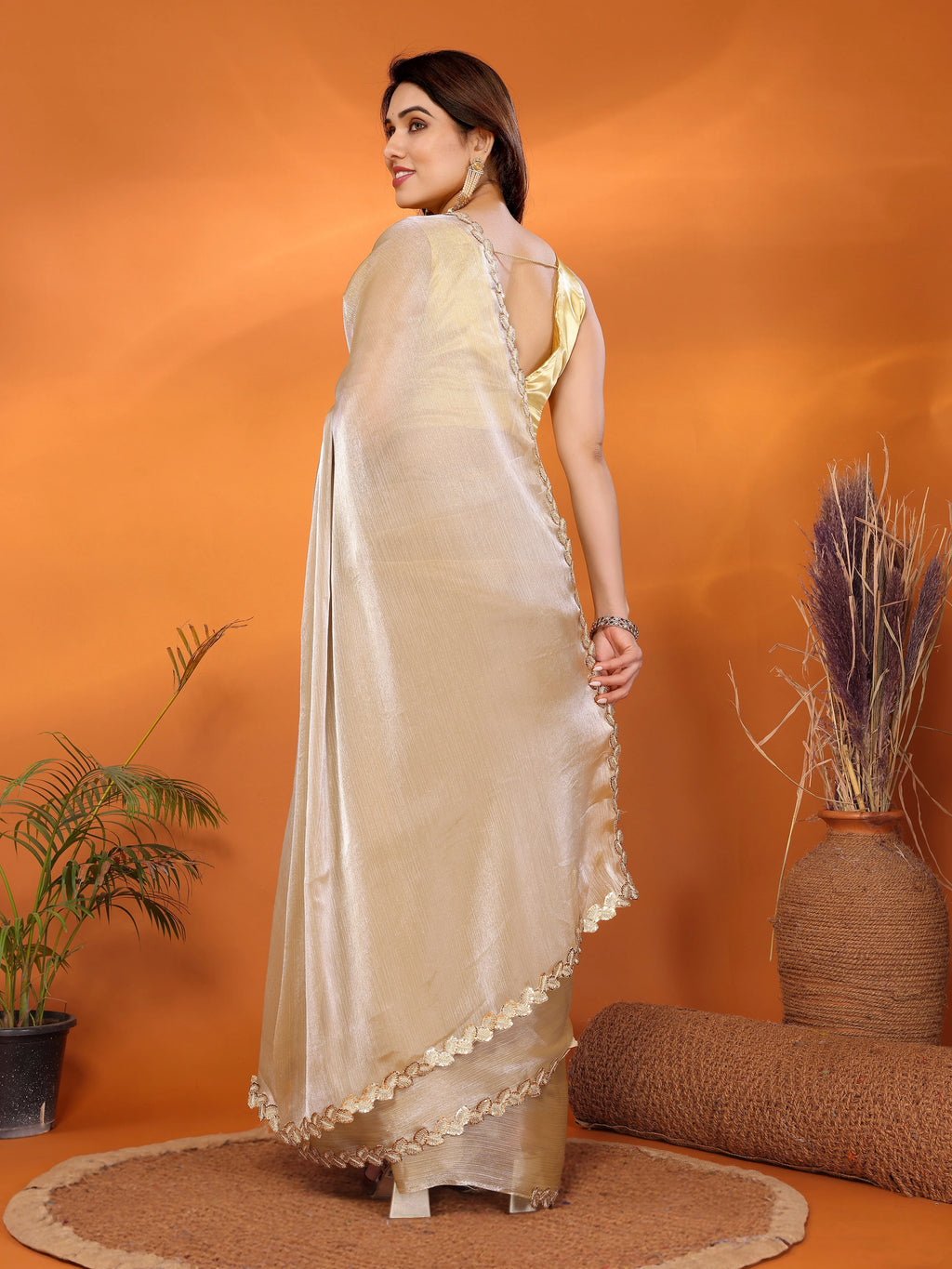 SHYAMIKA Jimmy Chu Plain Saree with Cutwork Lace & Sequin Blouse