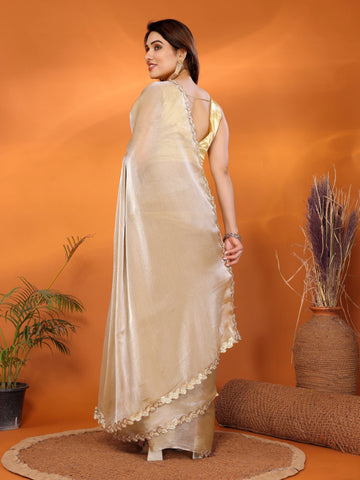 SHYAMIKA Jimmy Chu Plain Saree with Cutwork Lace & Sequin Blouse