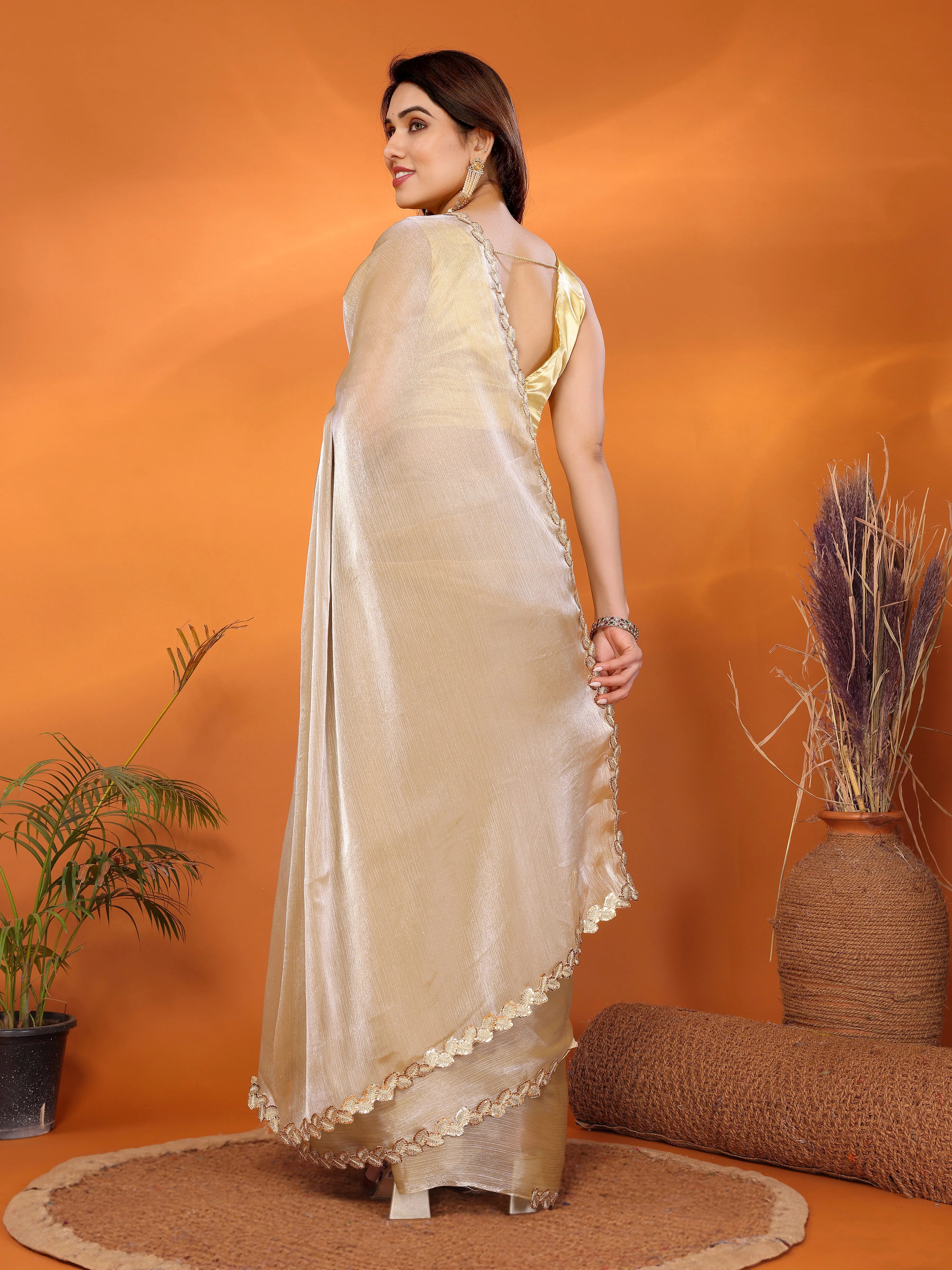SHYAMIKA Jimmy Chu Plain Saree with Cutwork Lace & Sequin Blouse