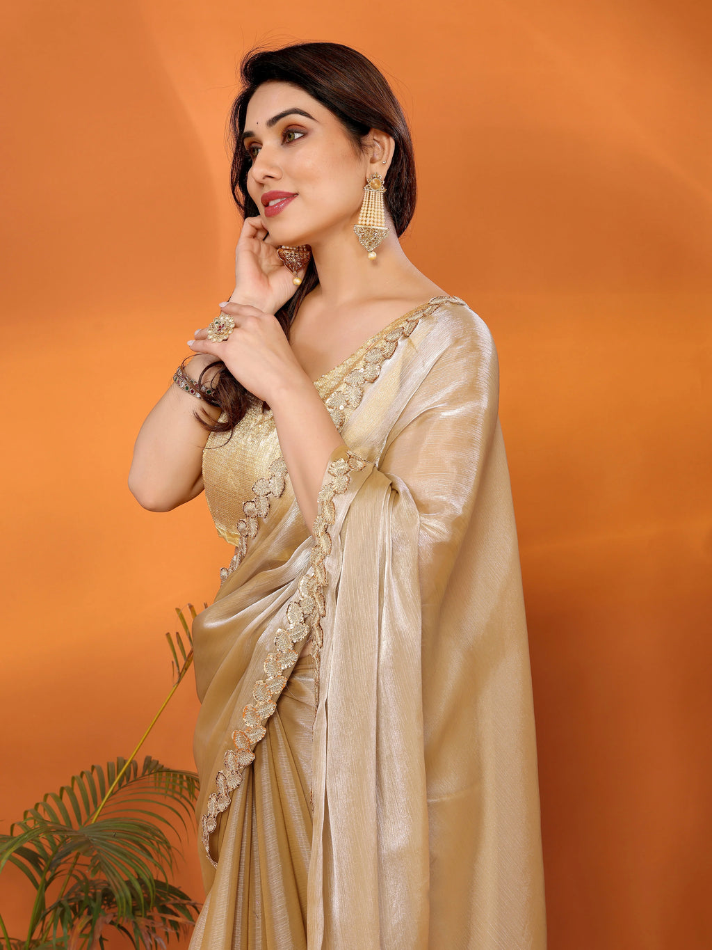 SHYAMIKA Jimmy Chu Plain Saree with Cutwork Lace & Sequin Blouse