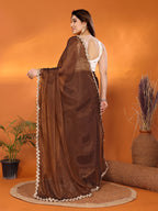 SHYAMIKA Jimmy Chu Plain Saree with Cutwork Lace & Sequin Blouse