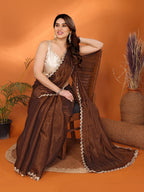 SHYAMIKA Jimmy Chu Plain Saree with Cutwork Lace & Sequin Blouse