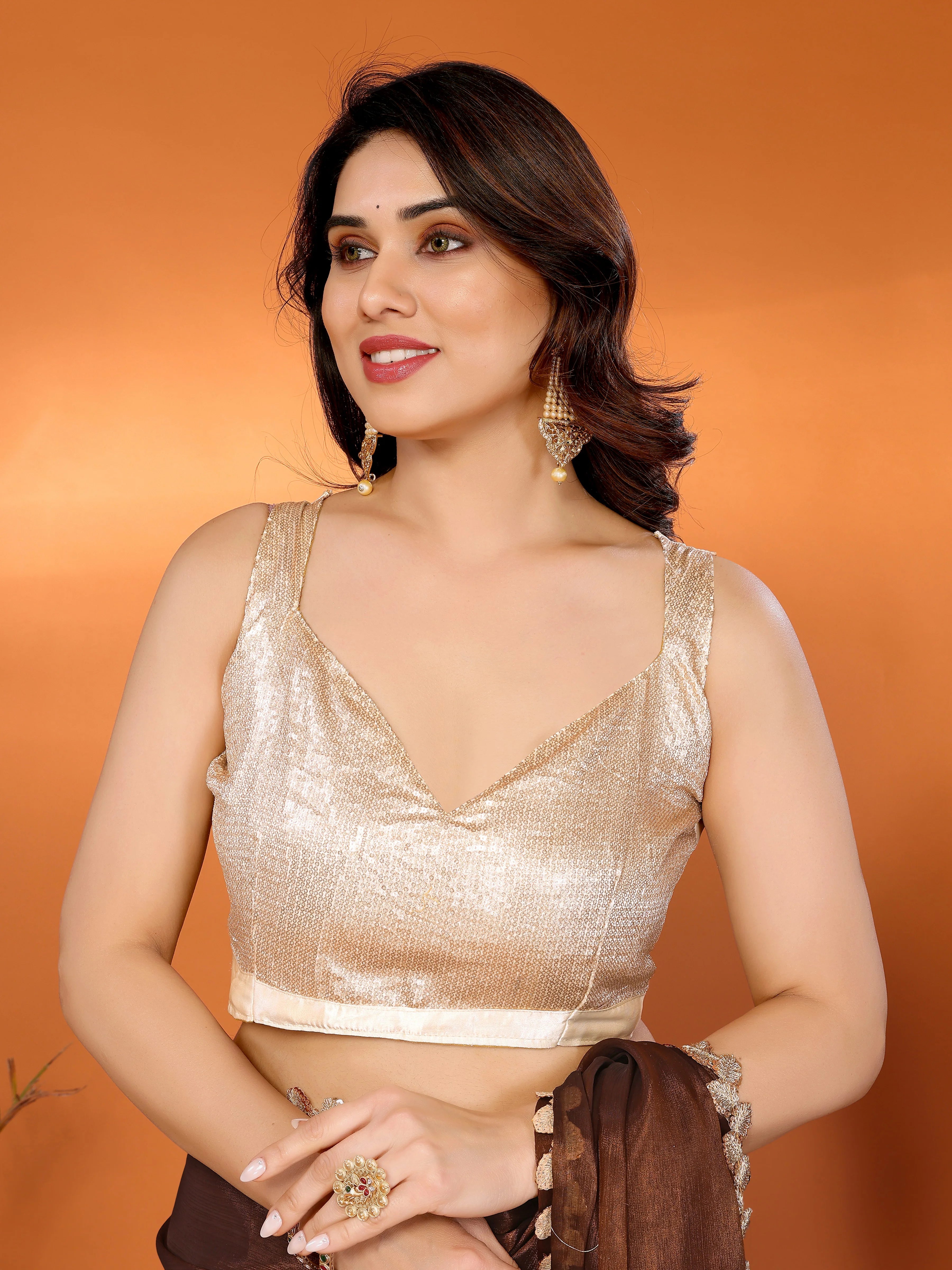 SHYAMIKA Jimmy Chu Plain Saree with Cutwork Lace & Sequin Blouse