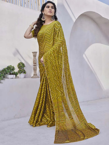 SHYAMIKA Chiffon Printed Saree with Foil Detailing & Blouse