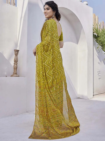 SHYAMIKA Chiffon Printed Saree with Foil Detailing & Blouse