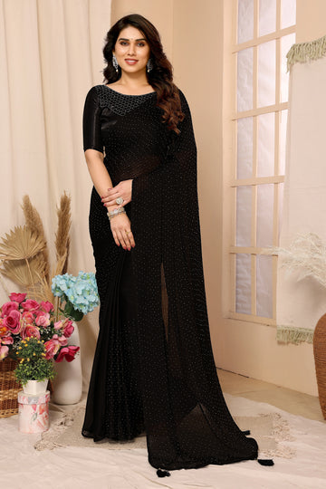 SHYAMIKA Satin Chiffon Stone Work Saree with Matching Blouse
