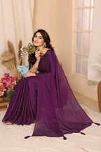SHYAMIKA Satin Chiffon Stone Work Saree with Matching Blouse
