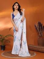 SHYAMIKA Chinon Chiffon Printed Saree with Foil Work & Blouse