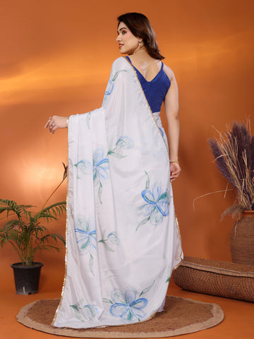 SHYAMIKA Chinon Chiffon Printed Saree with Foil Work & Blouse