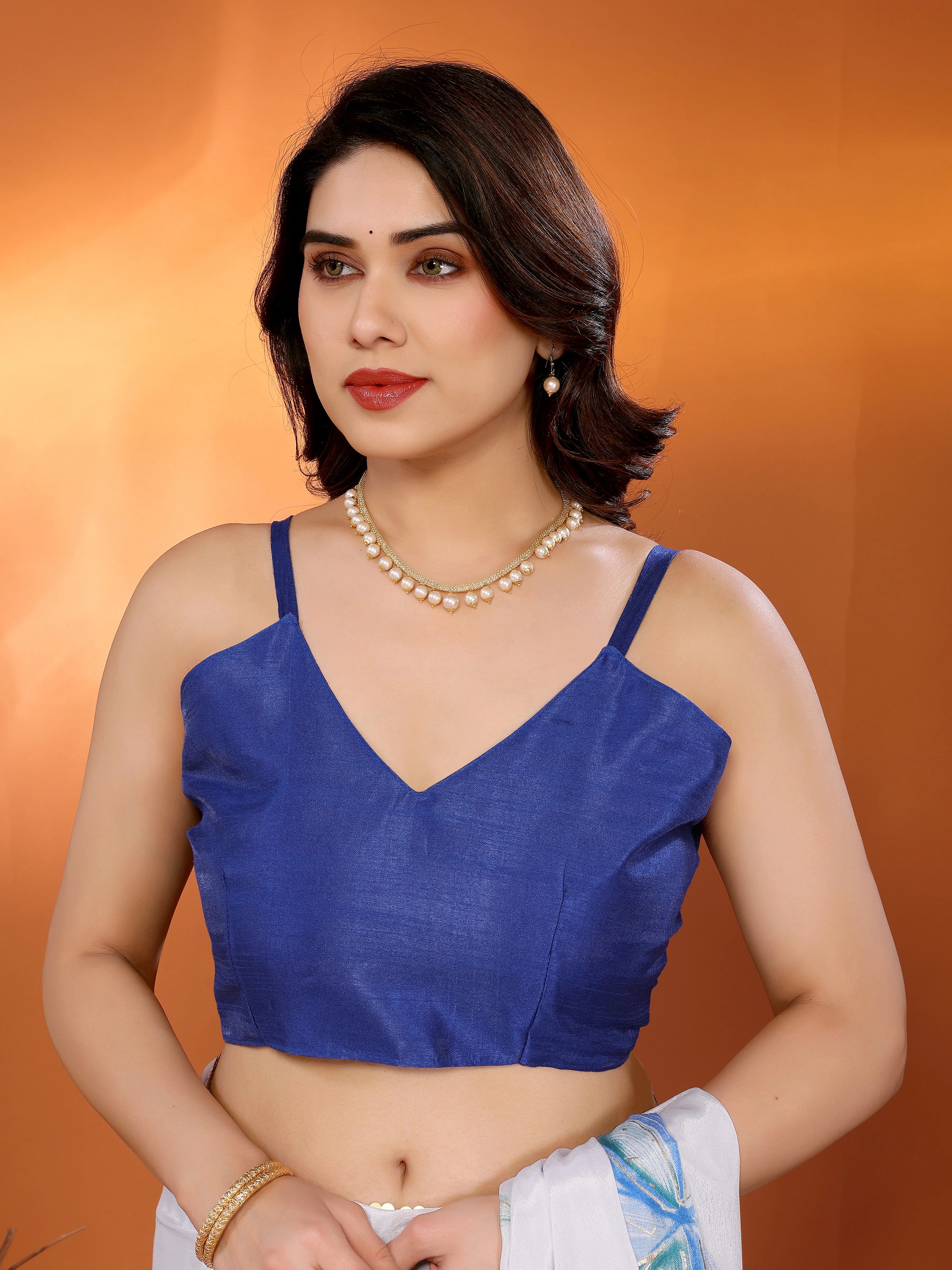 SHYAMIKA Chinon Chiffon Printed Saree with Foil Work & Blouse