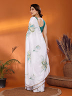 SHYAMIKA Chinon Chiffon Printed Saree with Foil Work & Blouse