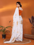 SHYAMIKA Chinon Chiffon Printed Saree with Foil Work & Blouse
