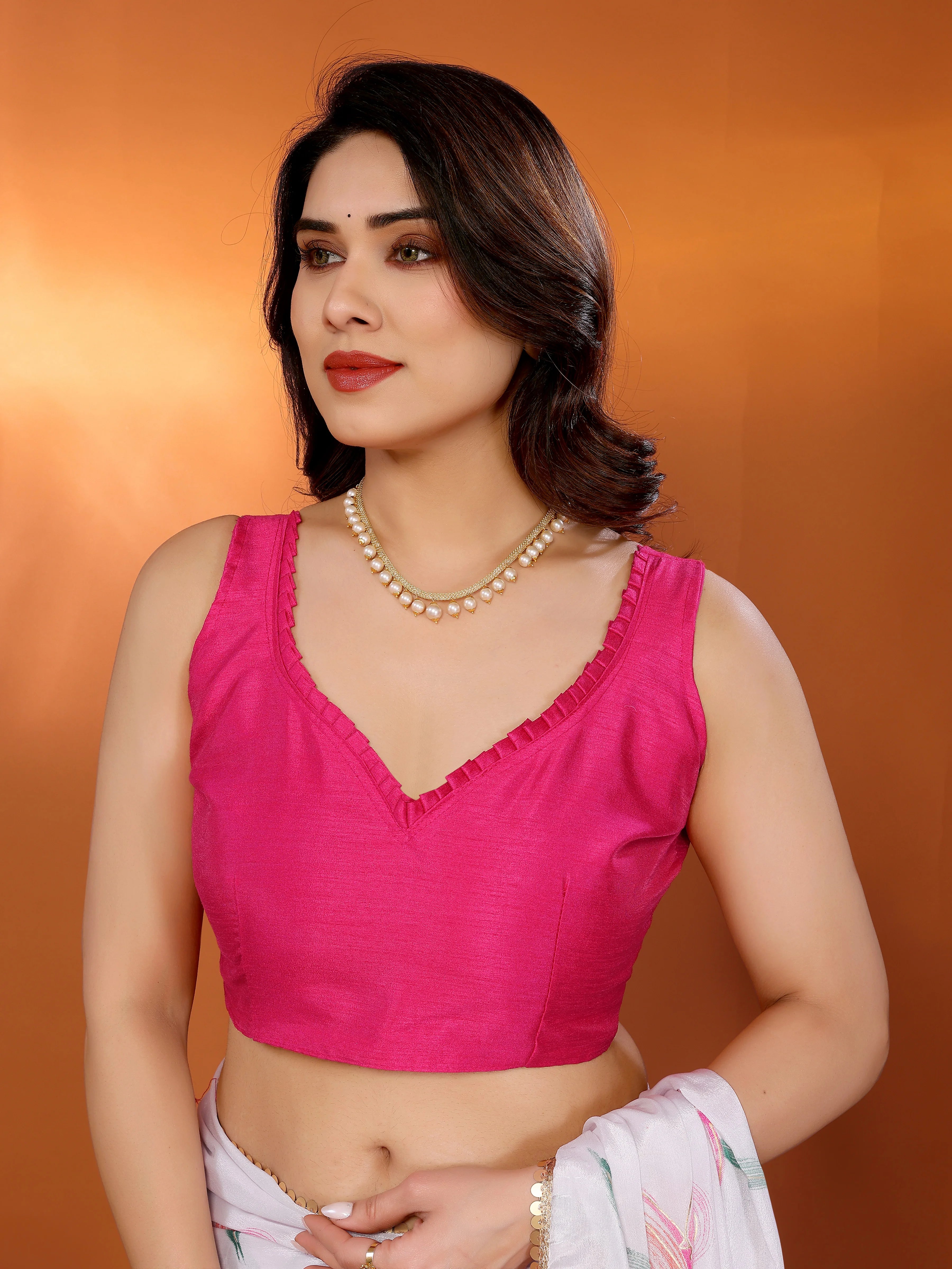 SHYAMIKA Chinon Chiffon Printed Saree with Foil Work & Blouse