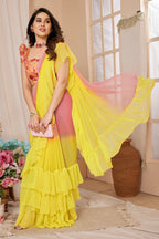 SHYAMIKA Ruffle Jhumar Saree with Printed Blouse