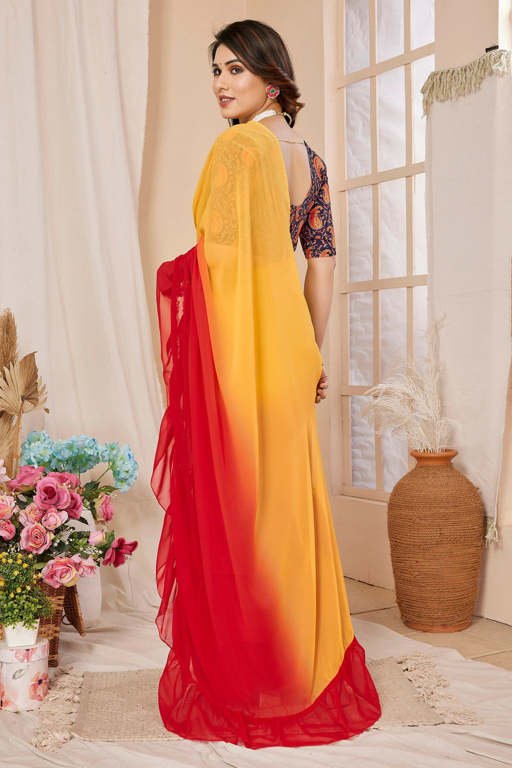 SHYAMIKA Ruffle Jhumar Saree with Printed Blouse