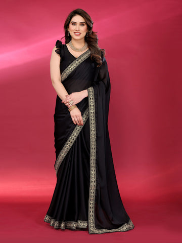 SHYAMIKA Plain Georgette Saree with Embroidery Work Lace