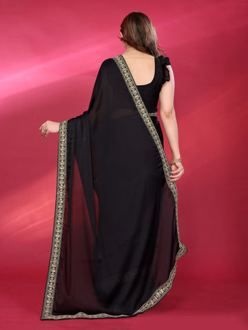 SHYAMIKA Plain Georgette Saree with Embroidery Work Lace