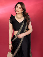 SHYAMIKA Plain Georgette Saree with Embroidery Work Lace