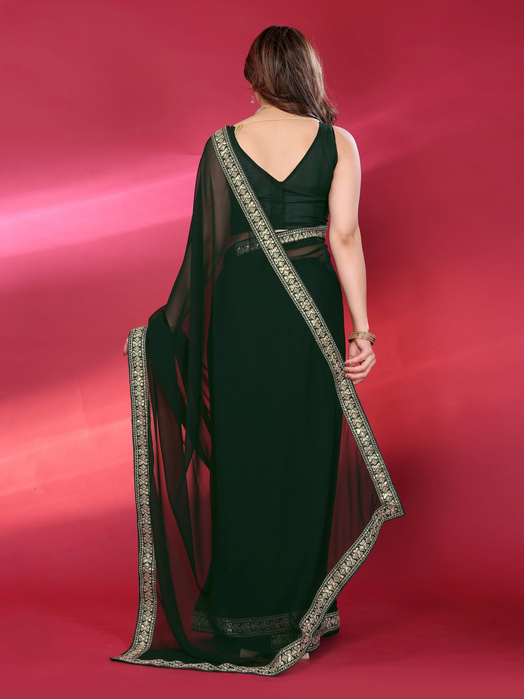 SHYAMIKA Plain Georgette Saree with Embroidery Work Lace