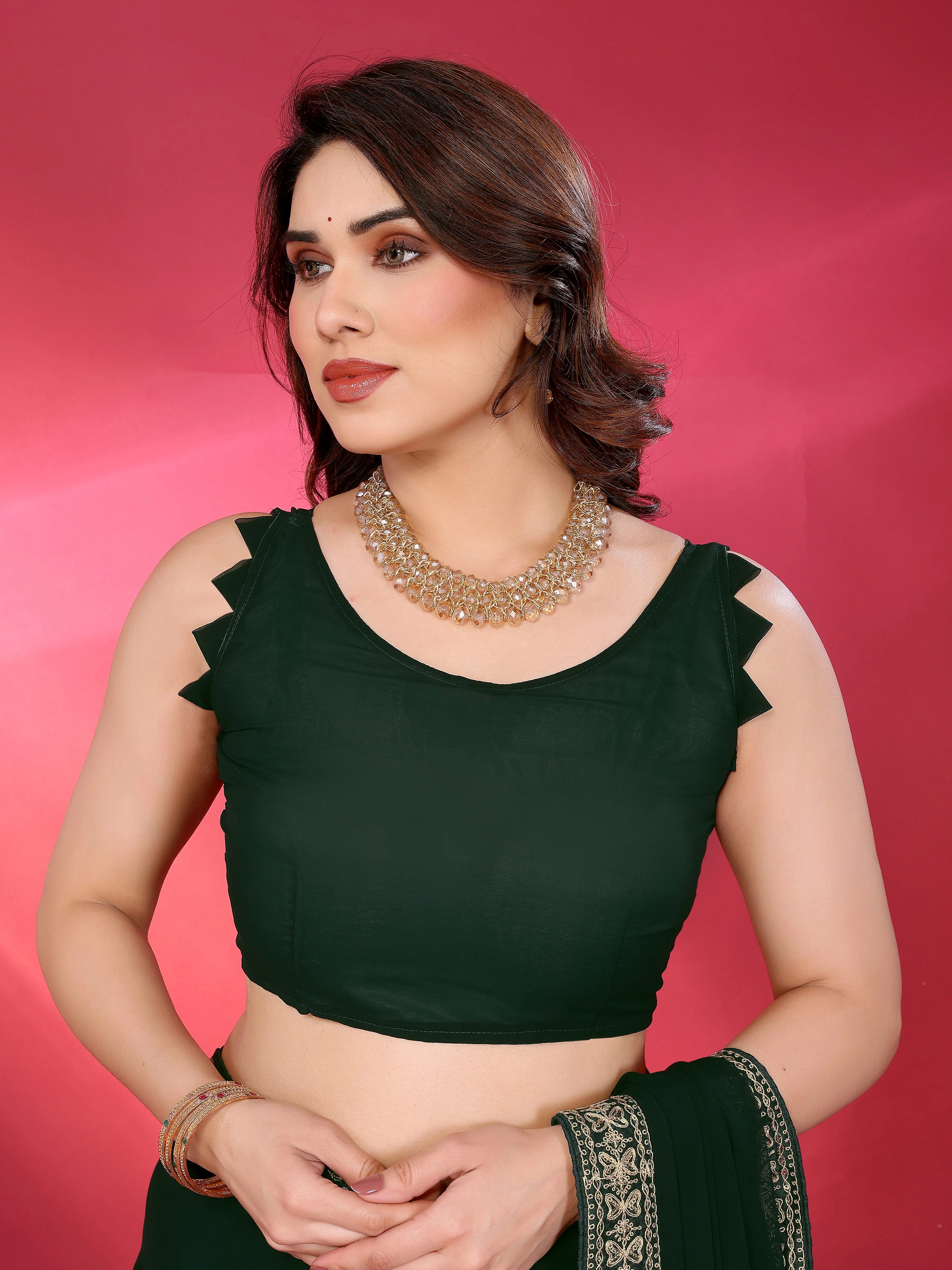 SHYAMIKA Plain Georgette Saree with Embroidery Work Lace