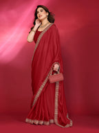 SHYAMIKA Plain Georgette Saree with Embroidery Work Lace