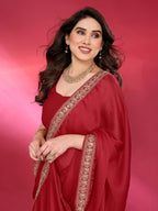 SHYAMIKA Plain Georgette Saree with Embroidery Work Lace