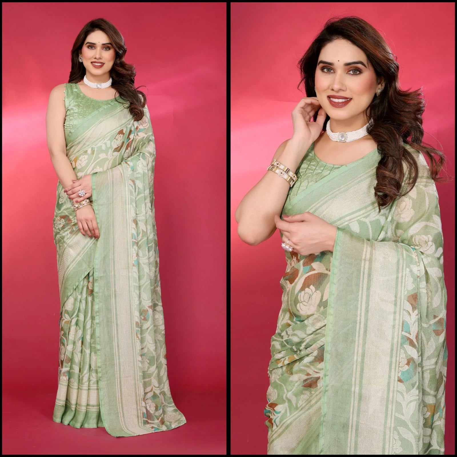 SHYAMIKA Chiffon Brasso Printed Saree with Foil Work & Embroidered Blouse