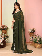 SHYAMIKA Georgette Patta Plain Saree with Digital Print Blouse