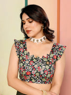 SHYAMIKA Georgette Patta Plain Saree with Digital Print Blouse