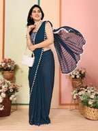 SHYAMIKA Georgette Patta Plain Saree with Digital Print Blouse