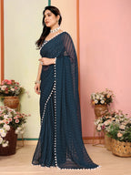 SHYAMIKA Georgette Patta Plain Saree with Digital Print Blouse