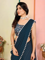 SHYAMIKA Georgette Patta Plain Saree with Digital Print Blouse
