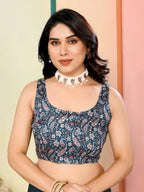 SHYAMIKA Georgette Patta Plain Saree with Digital Print Blouse