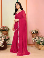 SHYAMIKA Georgette Patta Plain Saree with Digital Print Blouse