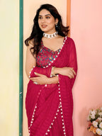 SHYAMIKA Georgette Patta Plain Saree with Digital Print Blouse