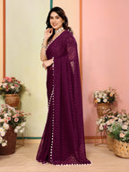 SHYAMIKA Georgette Patta Plain Saree with Digital Print Blouse