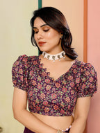 SHYAMIKA Georgette Patta Plain Saree with Digital Print Blouse