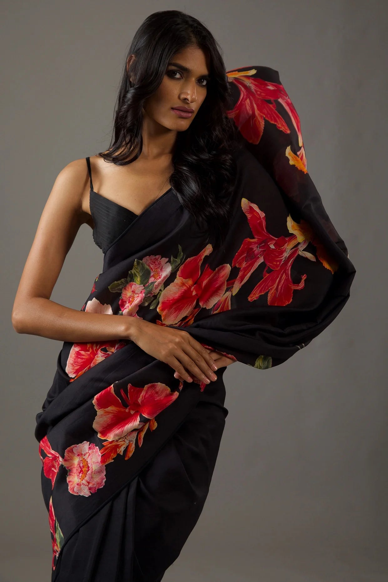 SHYAMIKA Moss Digital Floral Printed Saree with Blouse Piece