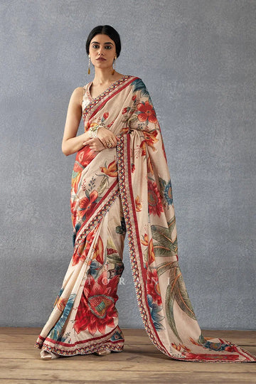 SHYAMIKA Bright Moss Digital Floral Beige Saree with Blouse