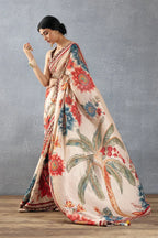 SHYAMIKA Bright Moss Digital Floral Beige Saree with Blouse