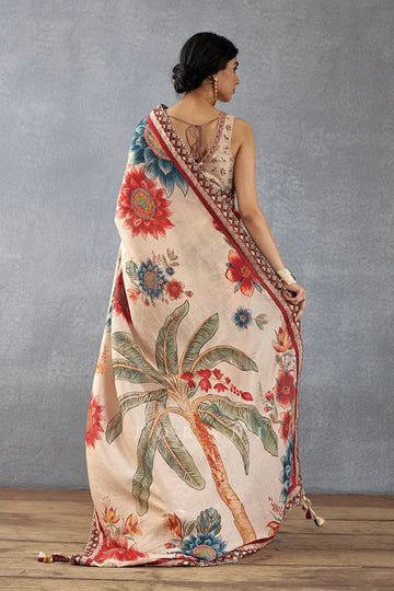 SHYAMIKA Bright Moss Digital Floral Beige Saree with Blouse