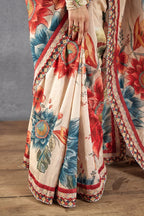 SHYAMIKA Bright Moss Digital Floral Beige Saree with Blouse