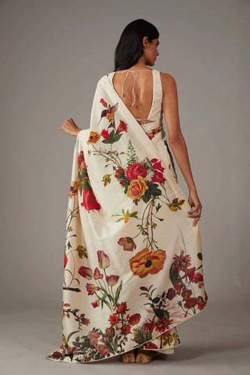 SHYAMIKA Silk Digital Print Off White Saree with Blouse